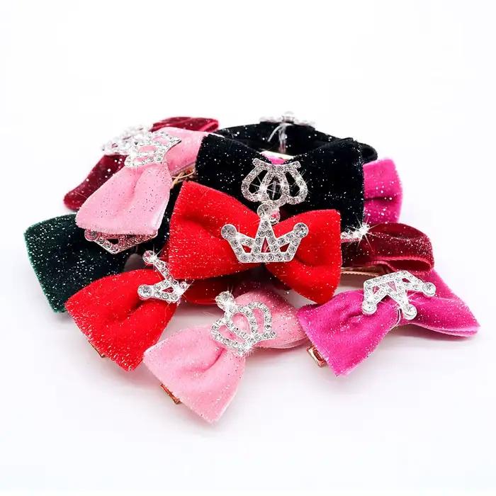 10 pièces mode chien épingle à cheveux cristal couronne arc Clips pour petits chiens luxe chiot chat