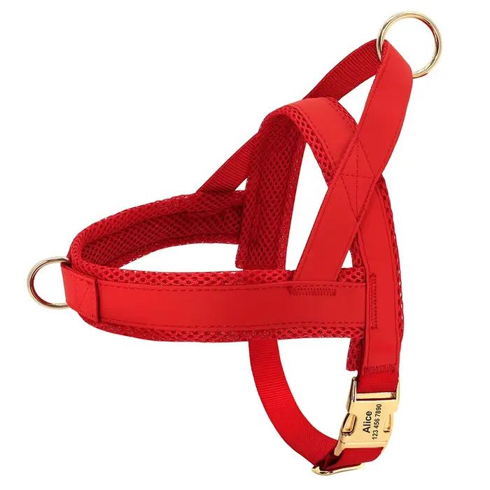 Harnais personnalisé pour grands chiens, gilet réglable en maille gravée en cuir pour animaux de com