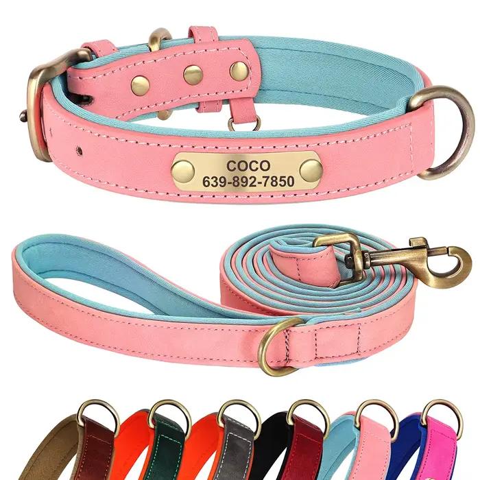 Collier d'identification de chien personnalisé avec laisse, ensemble collier et laisse en cuir PU re