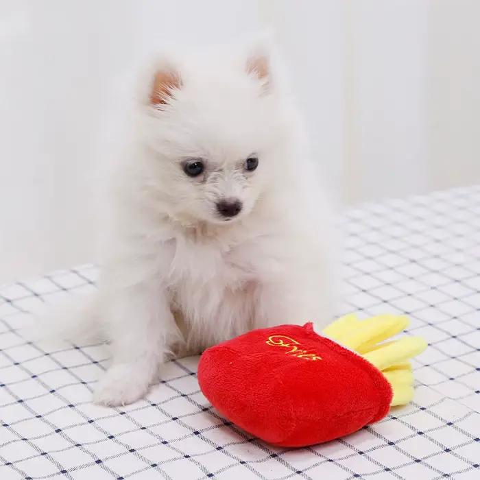 Jouet en peluche amusant pour chien, frites, hamburger, couinement coule, morsure à mâcher, fournitu