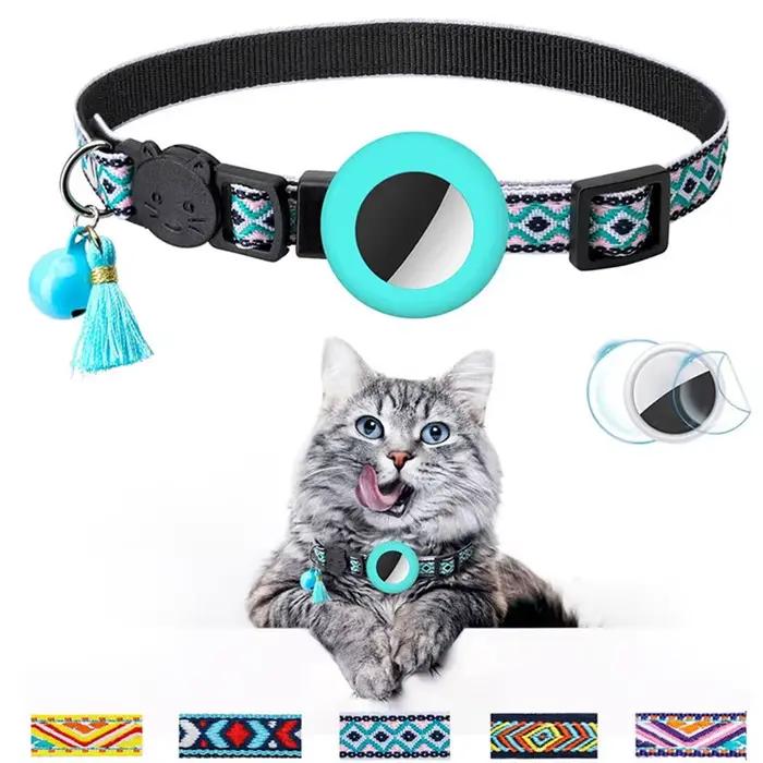 Collier pour chat détachable avec support GPS, housse de protection, sangle à pompon, sangle réfléch