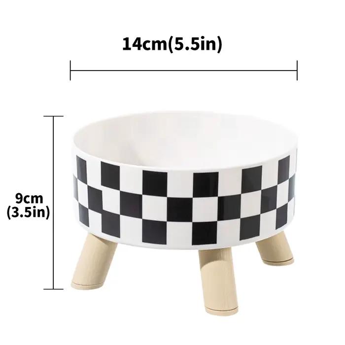 Bol en plastique pour chat et chien avec motif damier à pois, antidérapant et facile à nettoyer