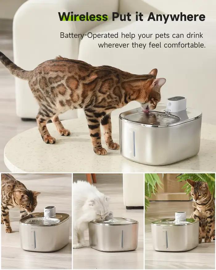 4L Fontaine a Eau Chat sans Fil en Acier Inoxydable, APETDOLA Fontaine à Eau pour Chat avec Capteur
