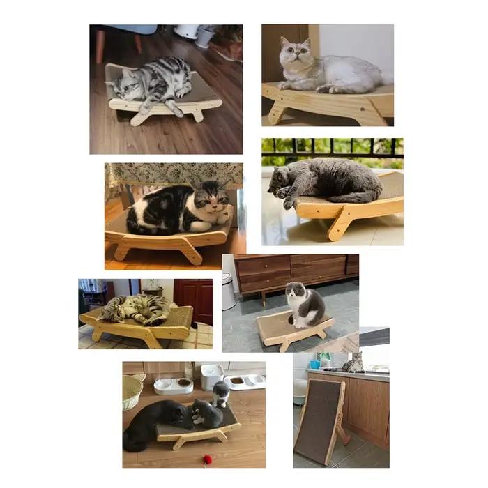 Planche à Gratter pour Chat, Cadre en Bois, Lit Moyen 3 en 1, Poste à Gratter, Jouets Anti-Rayures,