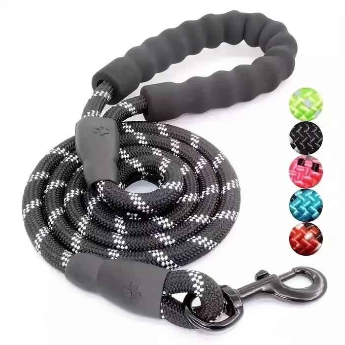 Laisse réfléchissante pour chien avec poignée rembourrée confortable, Double corde de Traction robus