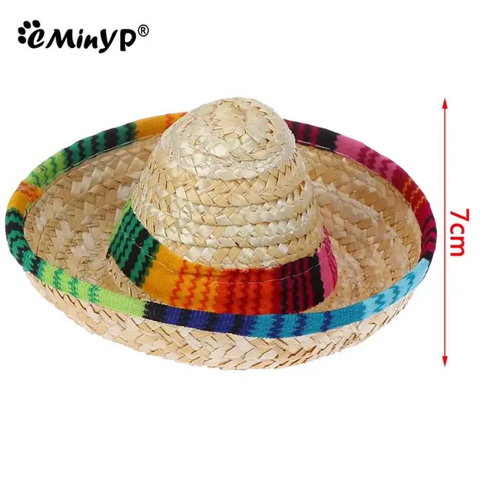 Mini chapeau de paille coloré pour chiens de compagnie, Sombrero pour chat, chapeau de soleil, fête