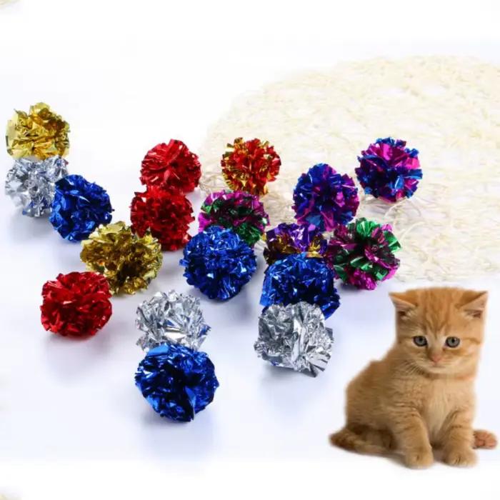 12 pièces boules colorées froissées en aluminium chaton son papier jouet chat jouet boules en Mylar