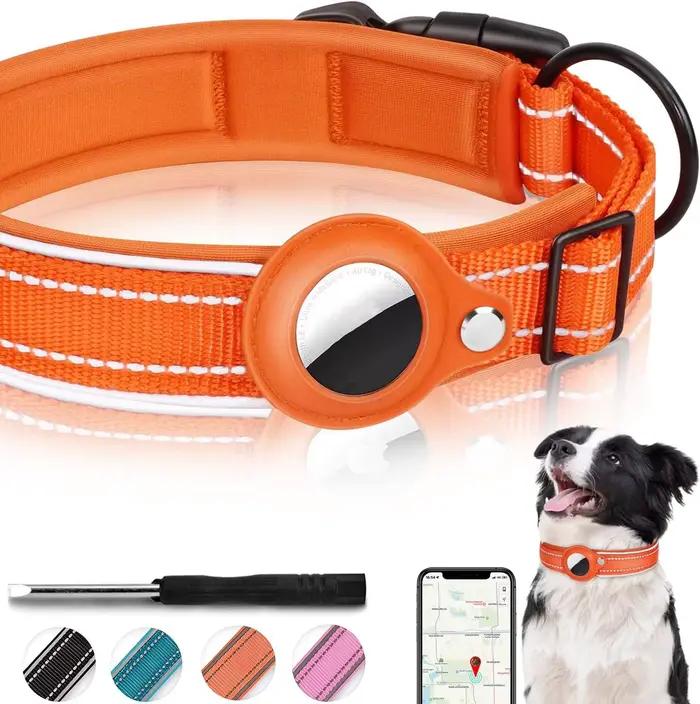 Collier réfléchissant pour chien AirTag, collier pour chien robuste avec support AirTag réglable, ac