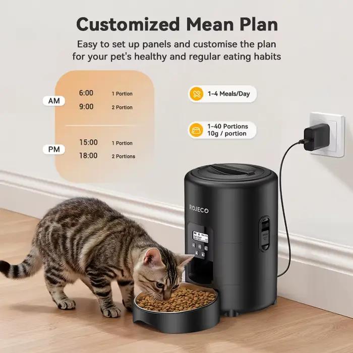 ROJECO 2L mangeoire automatique pour animaux de compagnie intelligente Auto chien et chat nourriture Kibble bouton