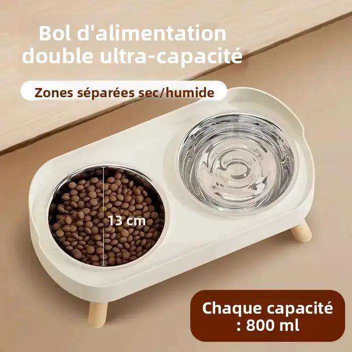 Distributeur surélevé pour animaux de compagnie Dopamine Colorful : Double gamelle en acier inoxydable avec support