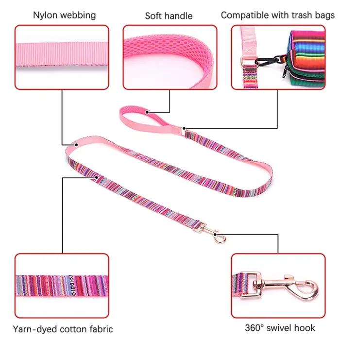 Collier pour chien rayé bohème personnalisé avec boucle en or rose