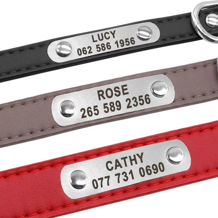 Grand collier de chien personnalisé Durable en cuir PU rembourré colliers d'identification pour animaux de compagnie