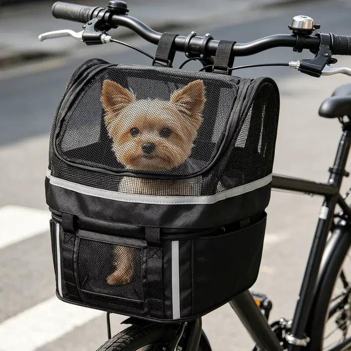 Panier de vélo pour chien, support de guidon de vélo pour animaux de compagnie avec fenêtre, panier de vélo renforcé pour animaux de compagnie pour les voyages quotidiens en plein air.