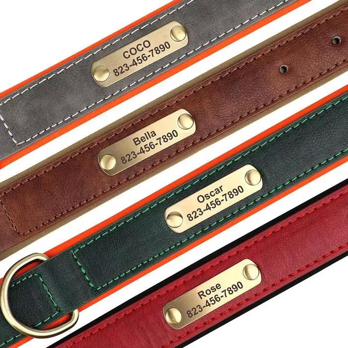 Collier de chien personnalisé en cuir PU gravé