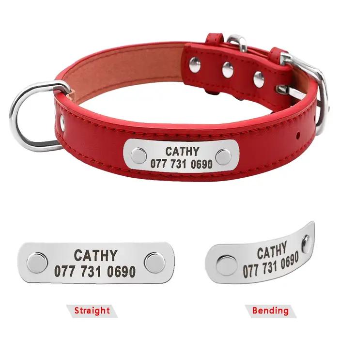 Grand collier de chien personnalisé Durable en cuir PU rembourré colliers d'identification pour animaux de compagnie