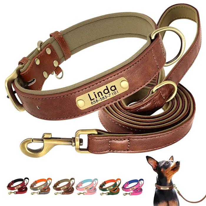 Ensemble de laisse de collier de chien en cuir personnalisé