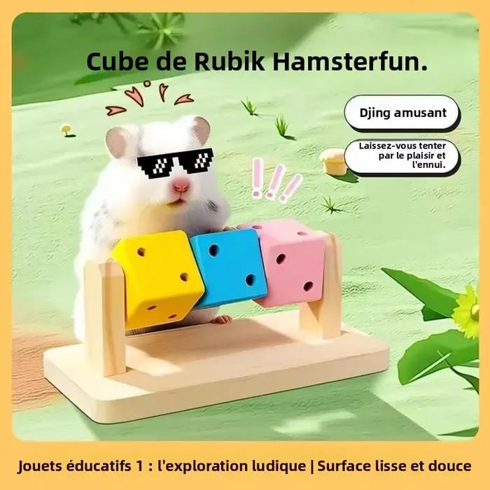 Jouet à mâcher interactif en bois coloré en forme de cube Rubik