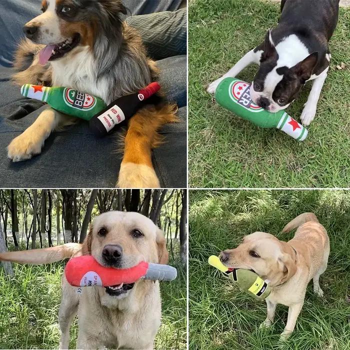 Jouet coule en forme de bouteille de champagne et de vin pour chien