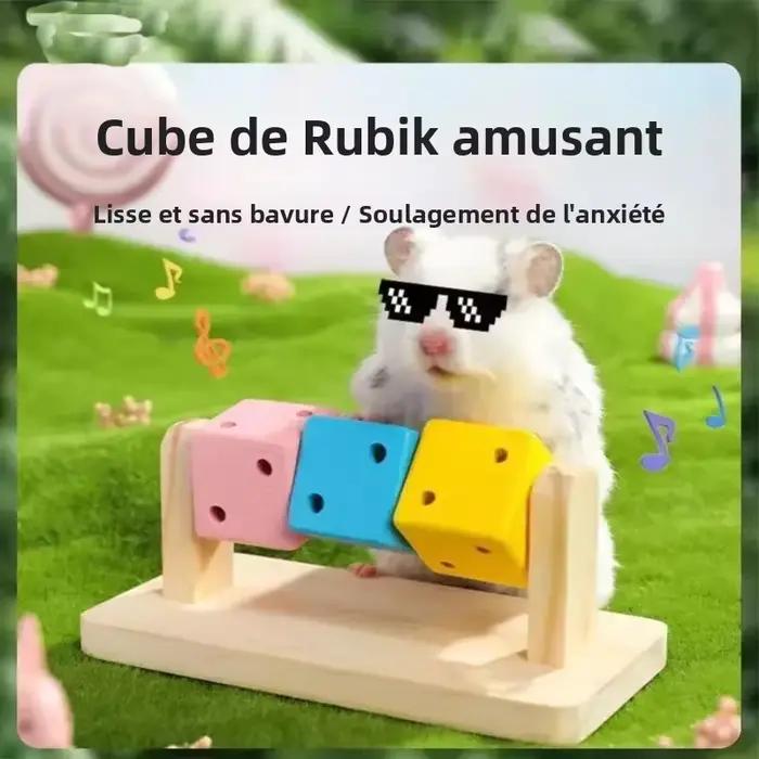 Jouet à mâcher interactif en bois coloré en forme de cube Rubik