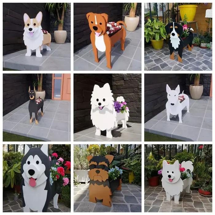 Pot de fleurs en forme de chien pour jardin