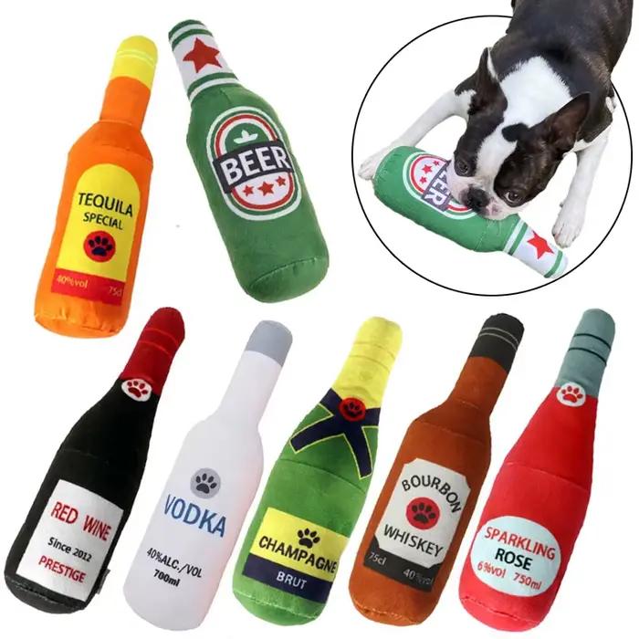 Jouet coule en forme de bouteille de champagne et de vin pour chien