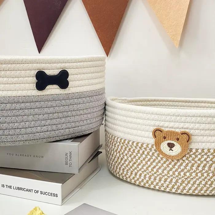 Panier de rangement en tissu motif ours mignon