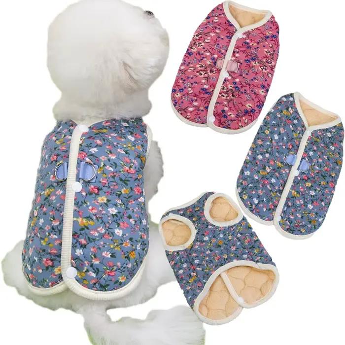 Vêtements pour chiens, veste rembourrée en coton à motif floral