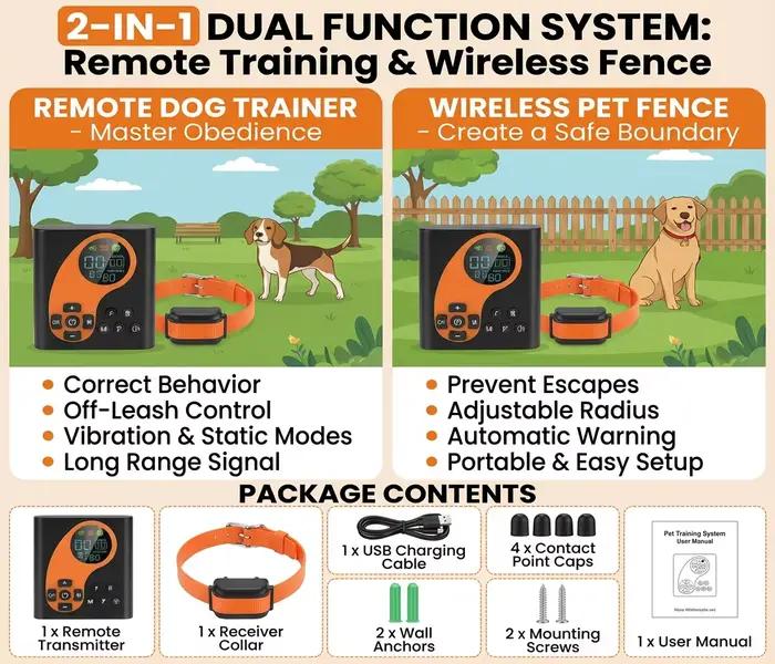 Clôture électrique pour chien sans fil avec entraîneur à distance