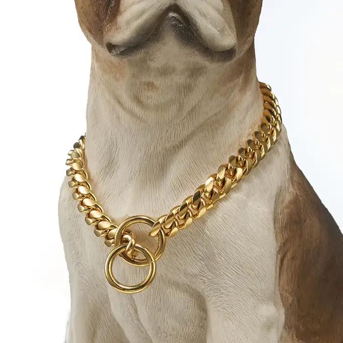 Collier de chaîne pour chien noir or 10MM lien cubain
