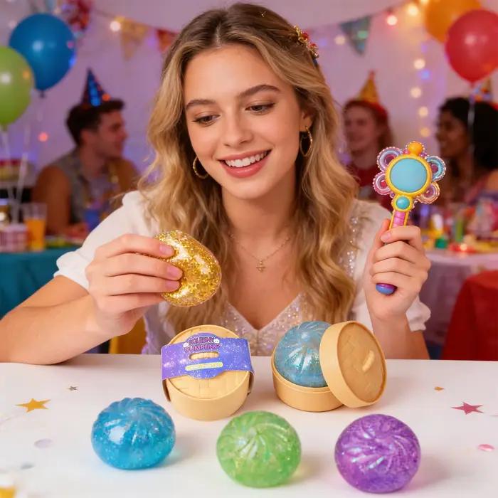 Jouet à presser scintillant à remontée lente, boule anti-stress douce et moelleuse en forme de boulette, jouet sensoriel anti-anxiété, cadeau fantaisie pour enfants