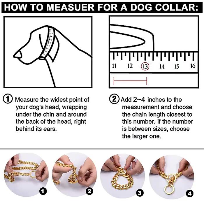 Collier de chaîne pour chien noir or 10MM lien cubain