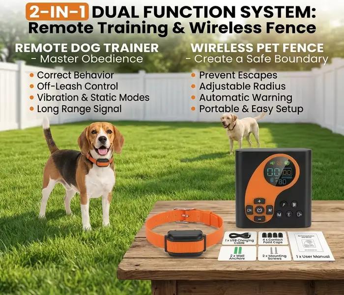 Clôture électrique pour chien sans fil avec entraîneur à distance