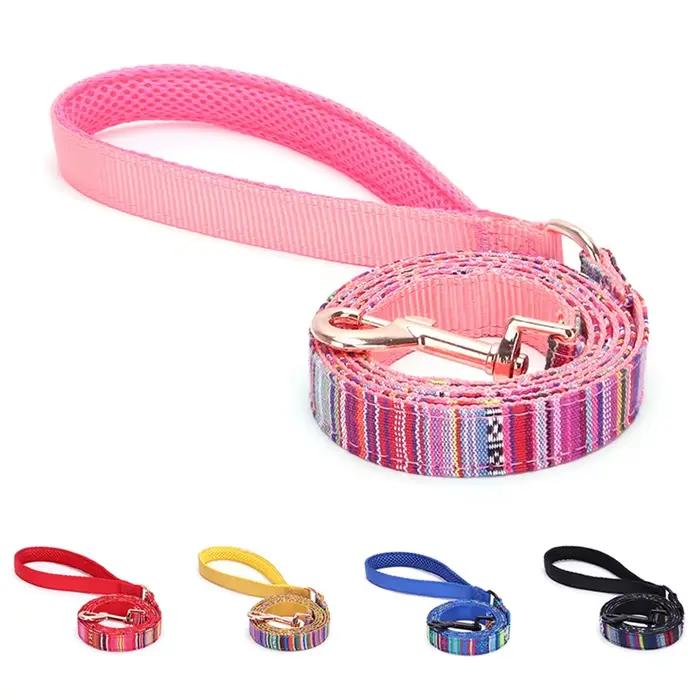 Collier pour chien rayé bohème personnalisé avec boucle en or rose