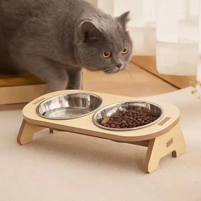 Bols surélevés en bois pour chiens avec support réglable surélevé pour chiots et chats