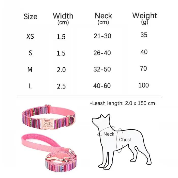 Collier pour chien rayé bohème personnalisé avec boucle en or rose
