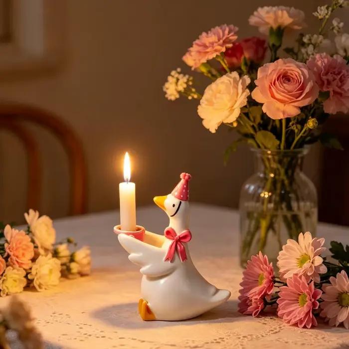 Figurine de canard en résine mignonne à pois avec nœud